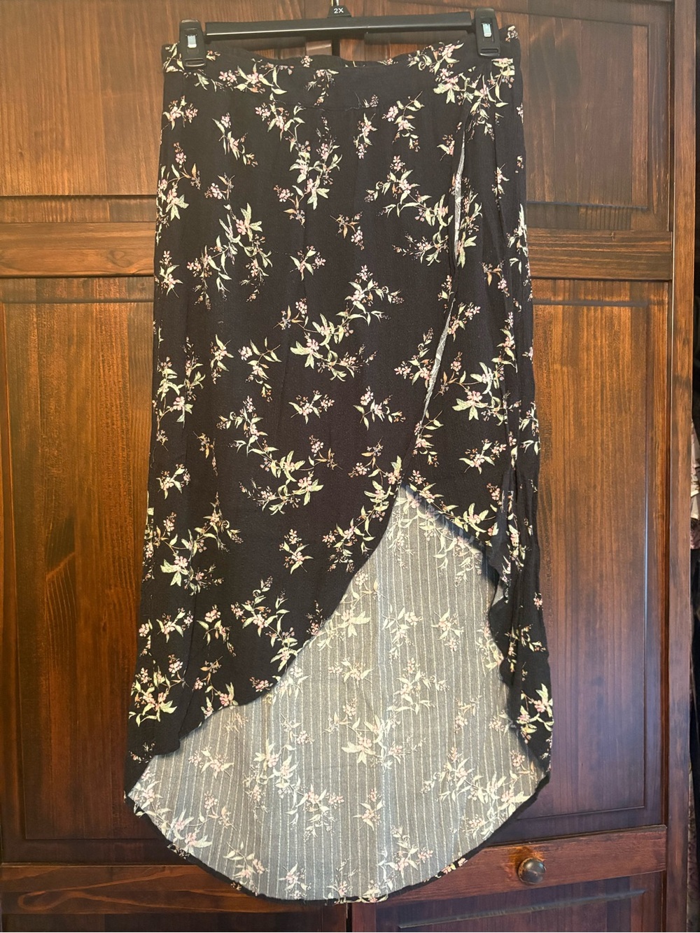 American Eagle Outfitters Black Floral High-Low Wrap Skirt